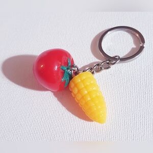Summer Sunday Tomato and Corn Keychain Purse Ring Handmade Unisex NEW